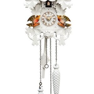 שעון קוקייה בצבע לבן 625/3QM עם עיטורים ENGSTLER