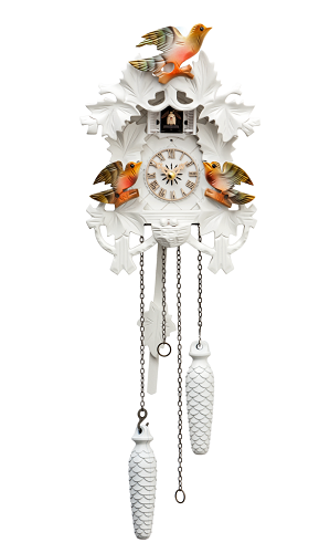 שעון קוקייה בצבע לבן 625/3QM עם עיטורים ENGSTLER