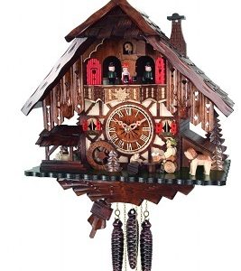 שעון קוקיה קוורץ מהיער השחור עם שתיית בירה נעה וגלגל טחנה, עם מוזיקה ומנגינה 487QMT