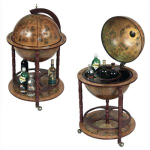 גלובוס בר דקורטיבי ריצפתי עשוי עץ עם מפת עולם